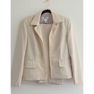 Vintage Bob Mackie Studio Beige Blazer & Pant Suit w/ Yellow Piping – Size 12